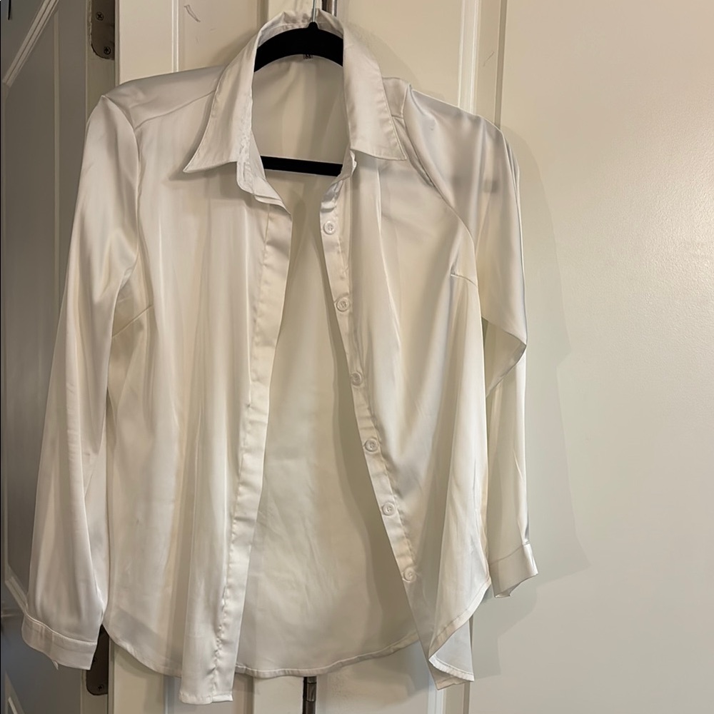 White Button-Up Silk-like Shirt